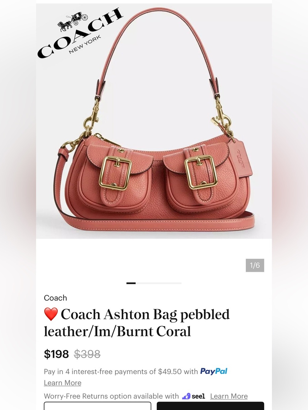 Coach Ashton Pebbled Leather Shoulder Bag in Burnt Coral Pink Peach